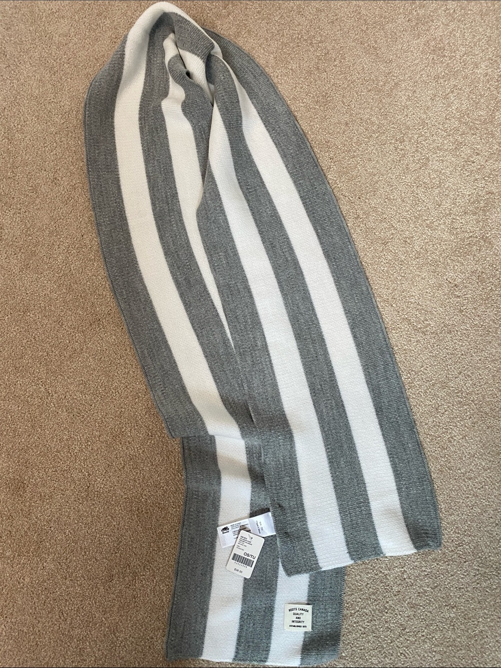 Roots Green & White Striped Knit Scarf